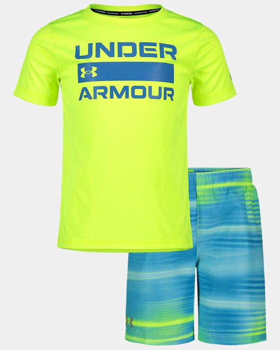 Boys' Pre-School UA Beam Stripe Surf Shirt & Volley Shorts Set, Green, pdpMainDesktop image number 0